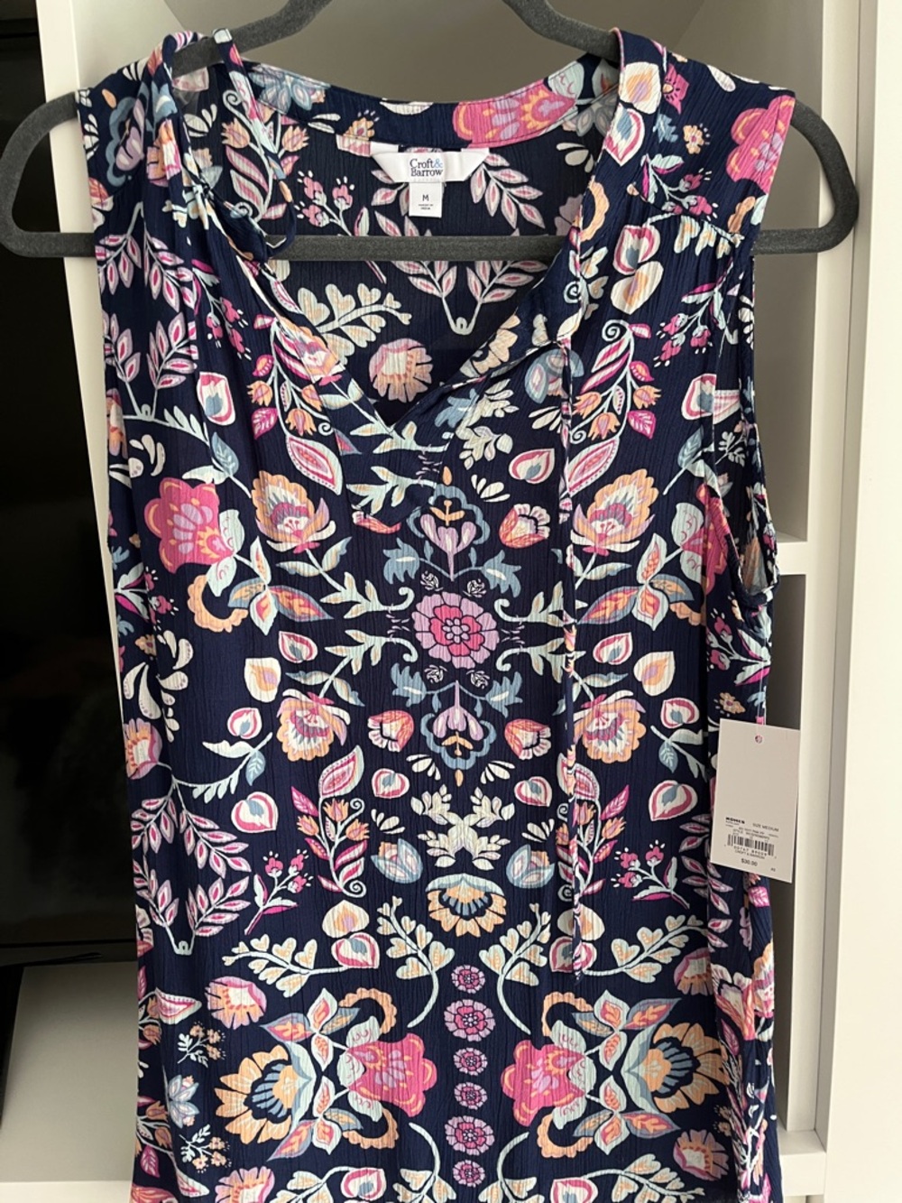 croft & barrow Navy Floral Sleeveless Tank Top - Pink, Cream & Blue Print